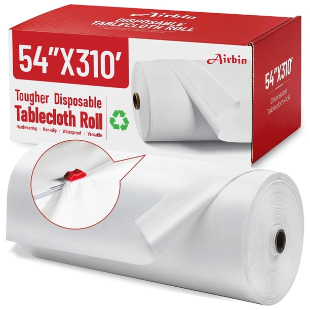 Mantel desechable de plástico Airbin, 310 pies x 54 pulgadas, blanco