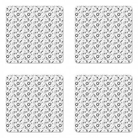 

Geometric Coaster Set of 4 Pattern in Postmodern Memphis Style Different Shapes Scattered on White Square Hardboard Gloss Coasters Standard Size Grey Black White by Ambesonne