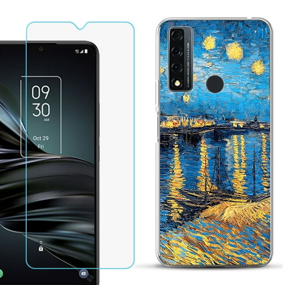 Slim-Fit Fashion Phone Case for TCL 20 XE, with Tempered Glass Screen Protector, by OneToughShield ® - Starry Night Rhone