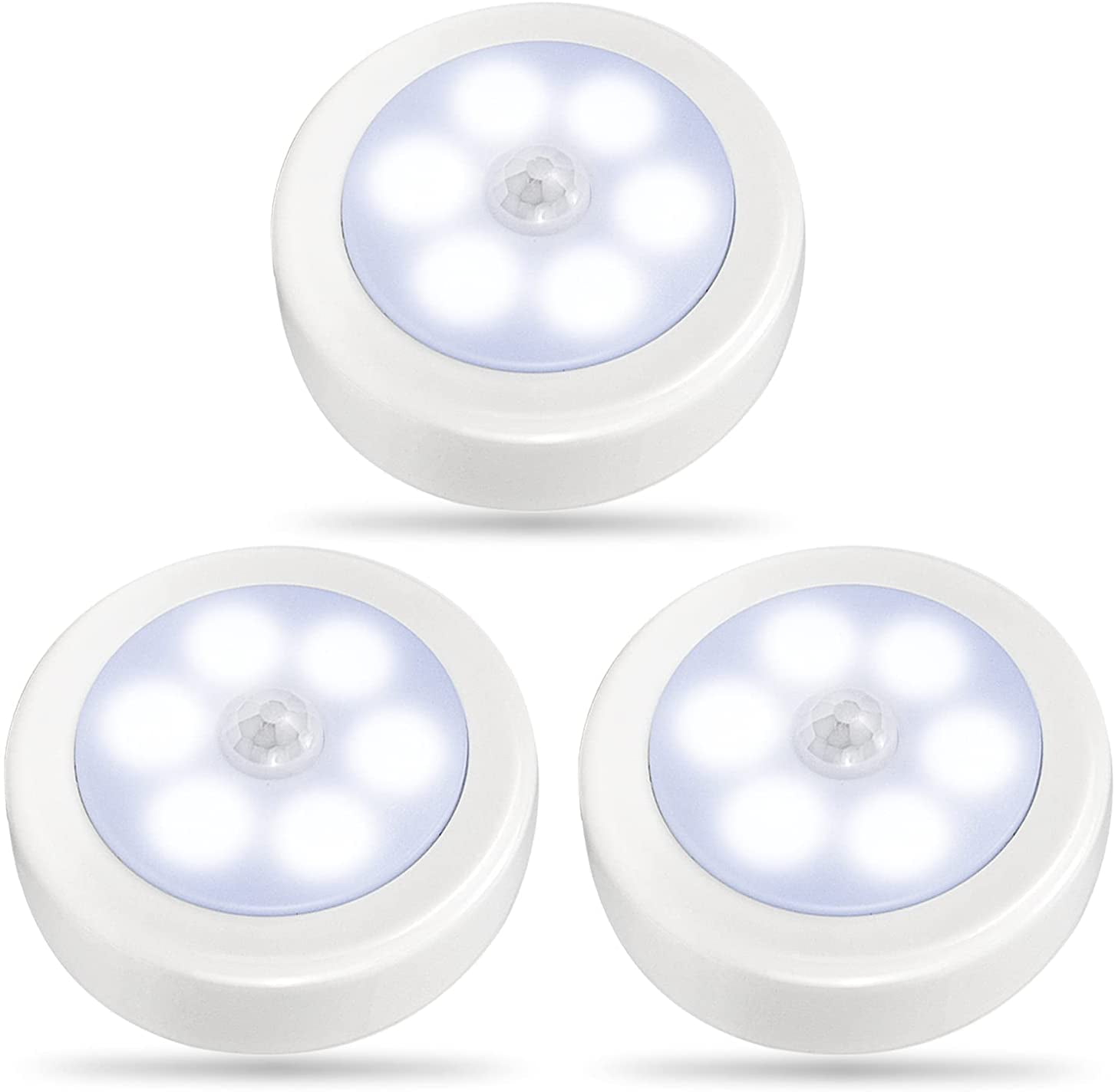 3 Pack Motion Sensor 6 LED Night Light Cordless Battery-Powered Closet Lamp 