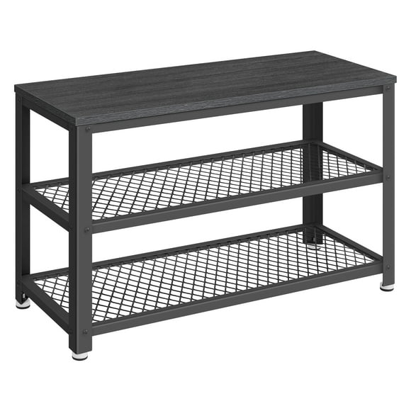 VASAGLE, Étagère à Chaussures à 3 Niveaux, Banc de Rangement avec Étagères en Maille Métallique et Siège, Organisateur de Chaussures Autoportant pour Entrée, 11.8 x 28.7 x 17.7 Pouces, Noir Ébène ULBS073B06