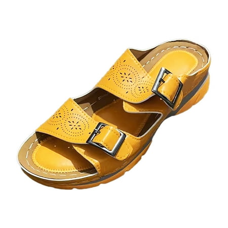 

Womens Sandals Women Summer Solid Color Buckle Strap Casual Open Toe Wedges Soft Bottom Breathable Slippers Shoes Sandals Women S Sandals Flock Yellow 41