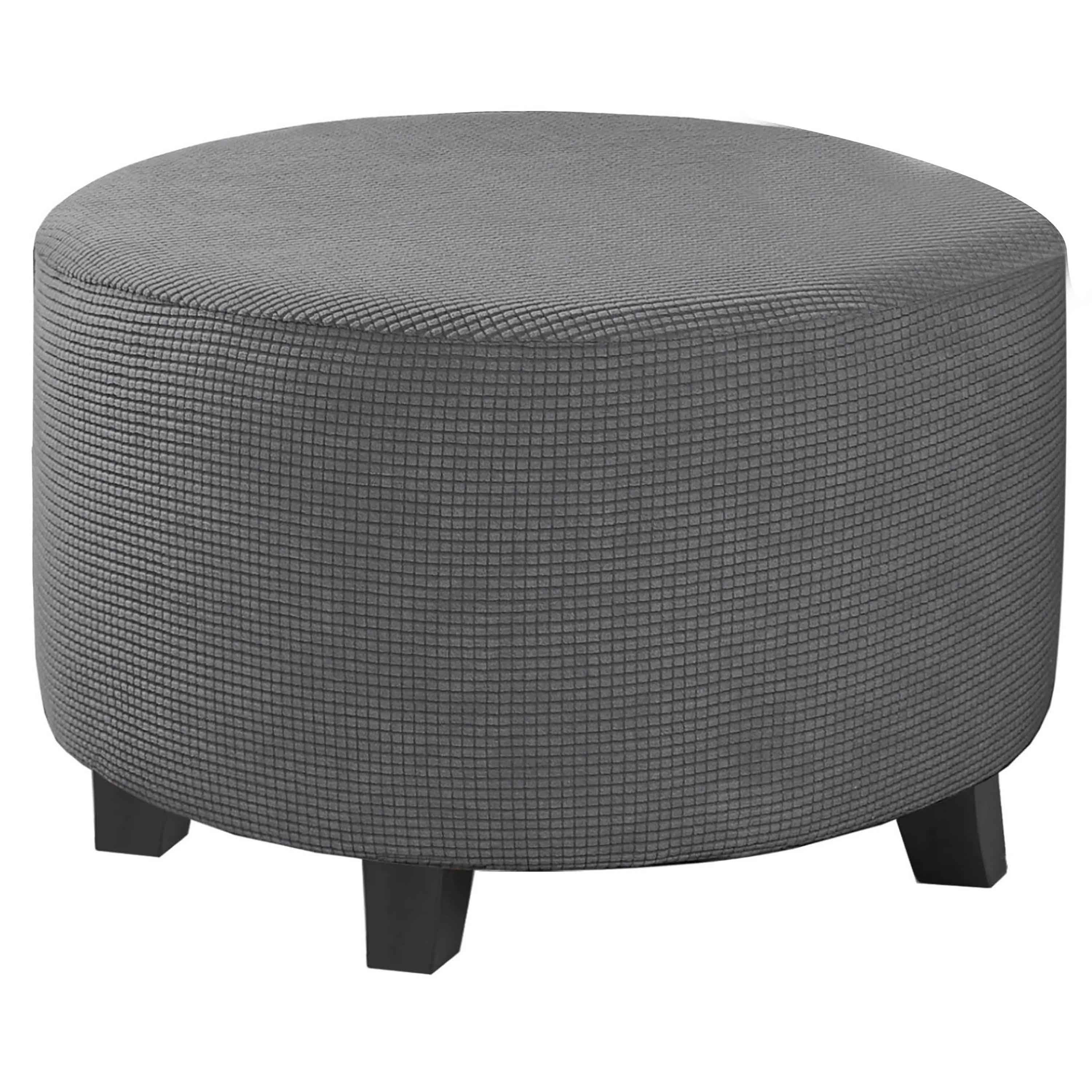 Ottoman Cover Round,Thick Stretch Low Bench Cover,Solid Color Jacquard