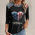 thumbnail image 4 of KDDYLITQ Womens United States 250th Anniversary Shirts Patriotic National Flag Print 3/4 Sleeve Blouses 4th July Usa Star Stripes Freedom Tees Printed Loose Crew Neck Tops Black 4XL, 4 of 5