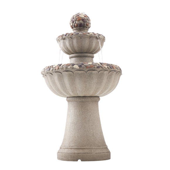 KFFKFF Outdoor Water Fountain, 36.5 in Height Fountain and Waterfall, 2-Tier Floor Standing Rock Base Style Fiberglass and Resin Fountains with Pump, for Outdoor Indoor Garden, Home, Patio & Backyard