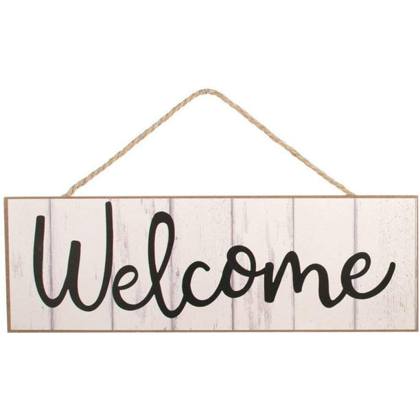 White Wooden Welcome Fence Sign - 15