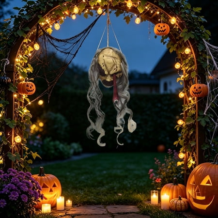 Halloween Ghost Face Resin Hanging Decoration 4 Pack Long Hair Ghost Face Figurine Statue Display Ornament Accent Decoration Door Gift For Yard Arch Window Halloween Party Supplies Decor