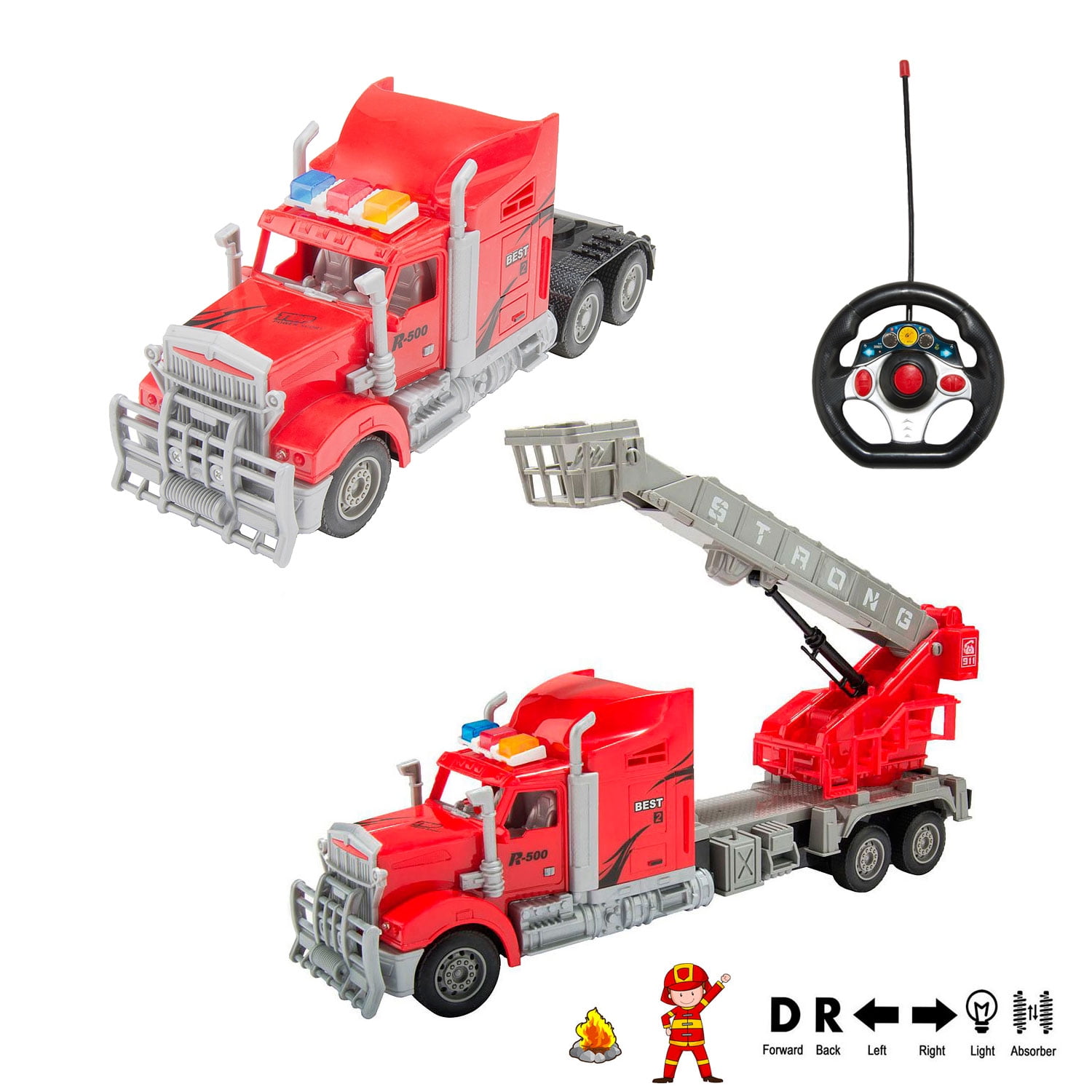 Big Plastic Toy Fire Truck for Toddlers Boys and Girls Red Red Fireman Engine Vehicle with Rescue Ladders for Indoor and Outdoor Imaginative Play 