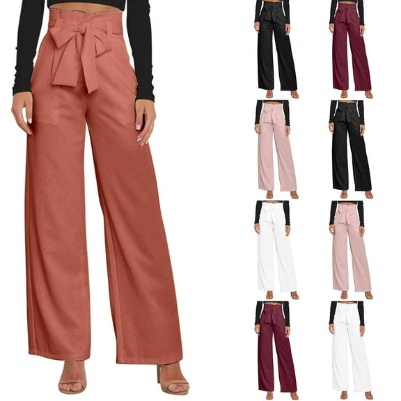 ZZwxWA High Waisted Bow Tie Pants for Women Wide Leg Trendy Pants Baggy Dress Pants Business Casual Pants with Pockets