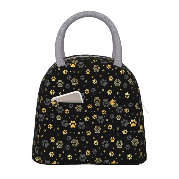 Fotbe Gold Dog Paw Bolsa de Almuerzo con Estampado, Lonchera Aislada, Contenedor de Comida Reutilizable Tipo Cooler a Prueba de Fugas