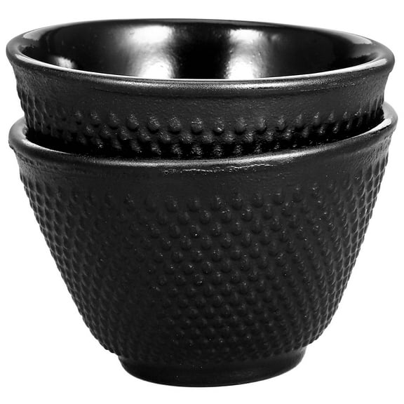 ELAYARD 2Pcs Cast Iron Tea Mugs Black Kung Fu Tea Cup Excellent Insulation for Home