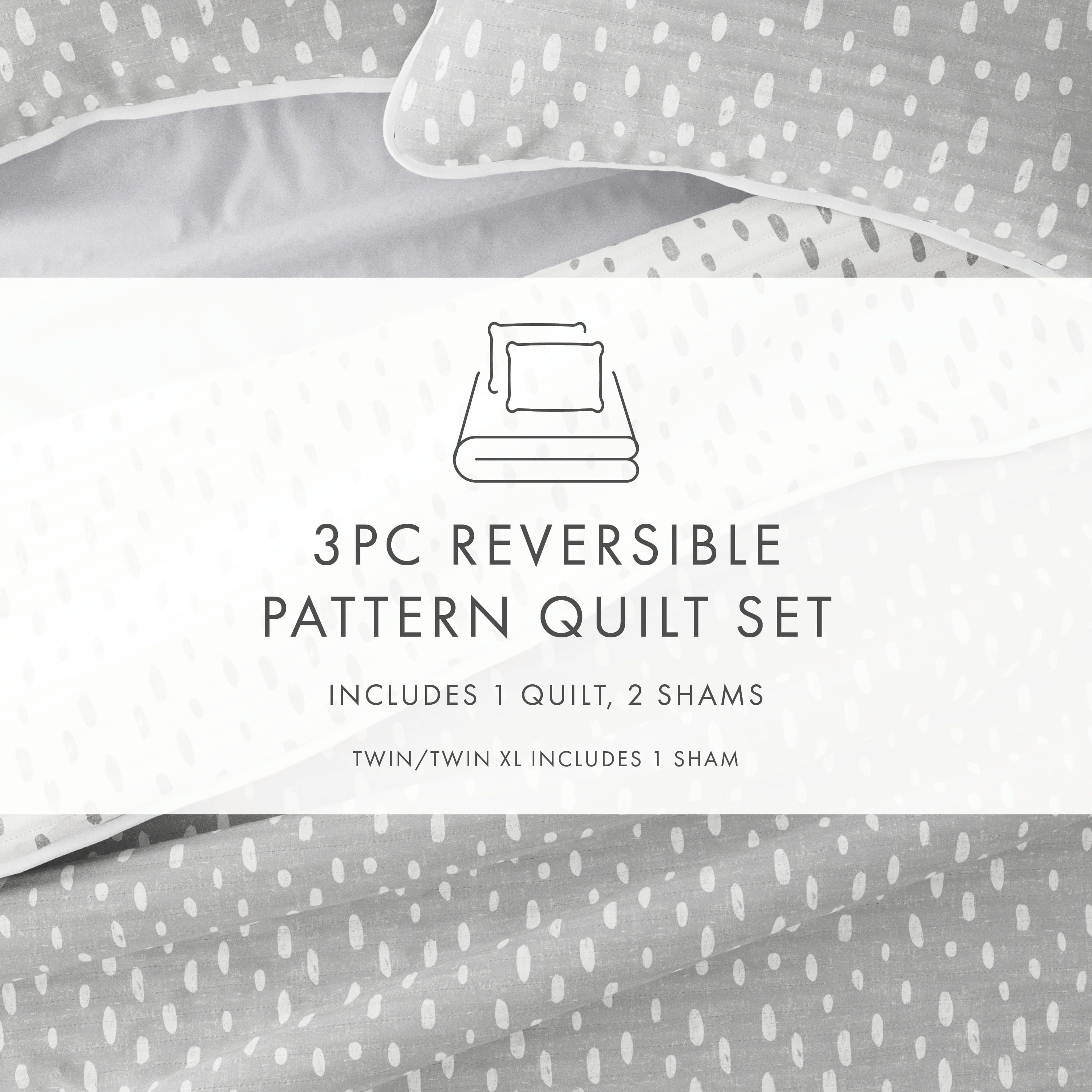 Noble Linens Light Grey 3 Piece Painted Dots Reversible Microfiber Quilt Set, Twin / Twin XL