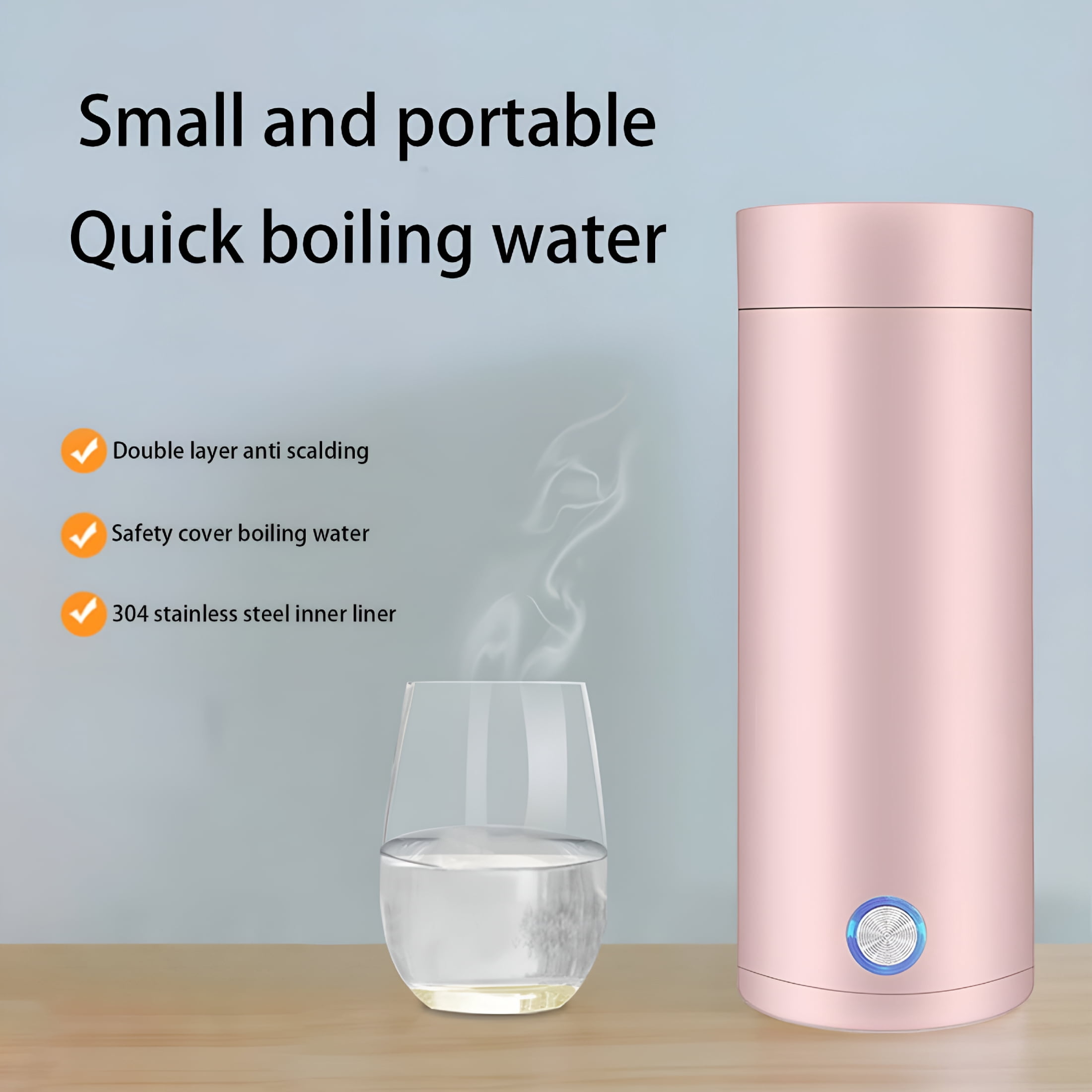 HIBIBUD Travel Electric Kettle for Office,Outdoor Use,Portable Electric Kettle with Auto Shut-Off and Boil Dry Protection Stainless Steel Leakproof Fast Boiling Water