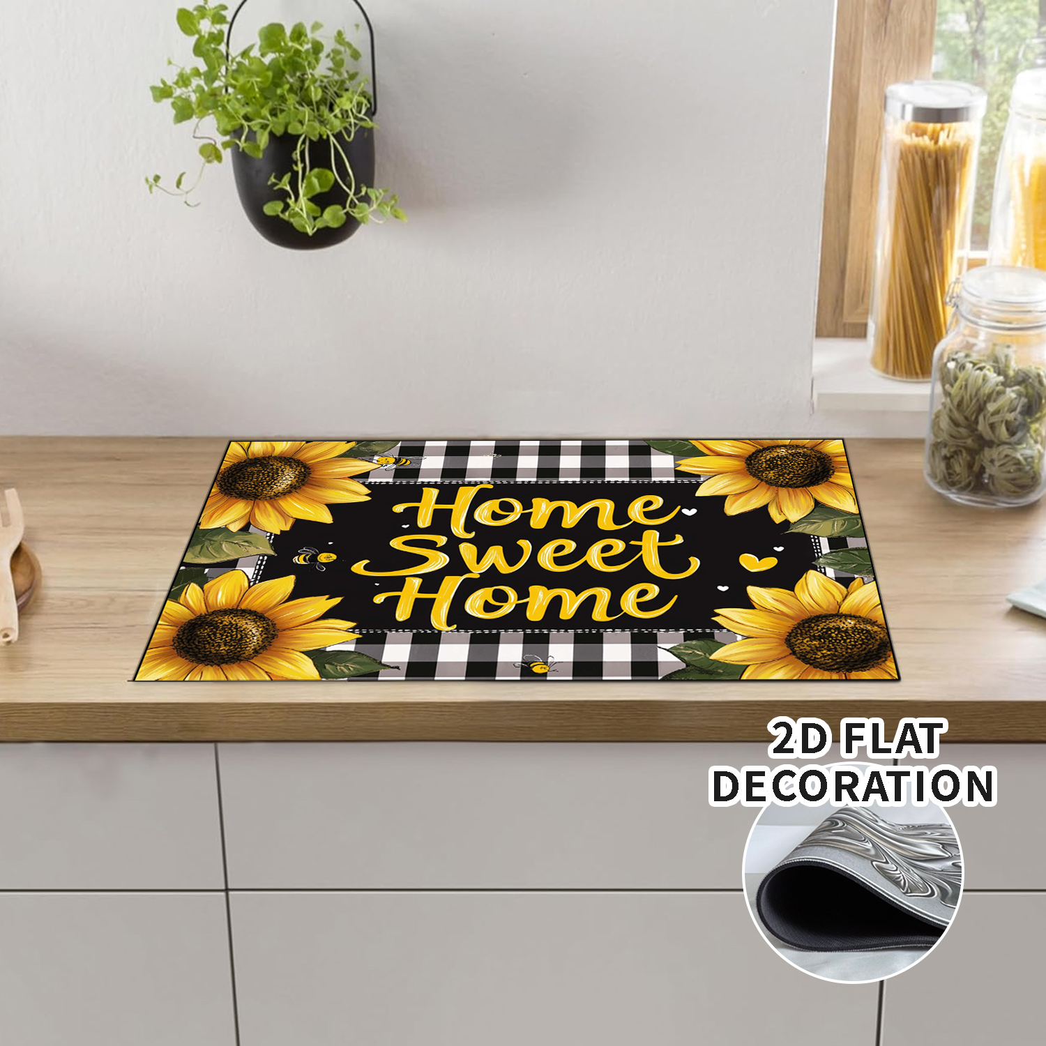 Rustic Sunflower Stove Top Covers for Electric Stove, 28'x20'' Country Floral Pastoral Black  Plaid Glass Ceramic Stove Cover , Mat Heat Resistant Cooktop Protector for Kitchen