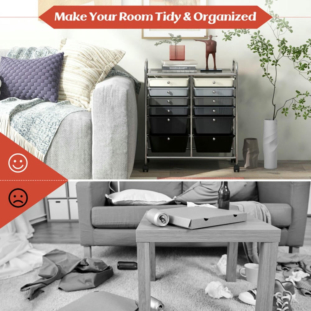 Canddidliike 12-Drawer Rolling Storage Cart with Removable Drawers and Lockable Wheels, Craft Organizers and Storage, Multipurpose Organizer Cart for Home, Office, School, Gray