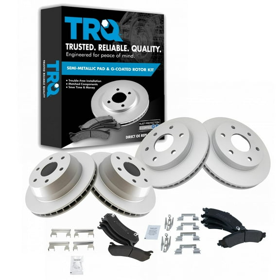 TRQ Front & Rear Metallic Disc Brake Pads & G-Coated Rotor Kit Fits Select Chevy GMC Truck SUV