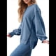 thumbnail image 3 of Sudaderas de Gran Tamaño para Mujer, Cuello Redondo, Larga, Informales, Holgadas, con Abertura, Otoño 2025 Azul Gris XXL, 3 of 8