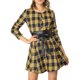 thumbnail image 5 of INSPIRE CHIC Vestido de Camisa A-Line de Manga Larga con Cinturón y Estampado de Cuadros para Mujeres L Amarillo, 5 of 7
