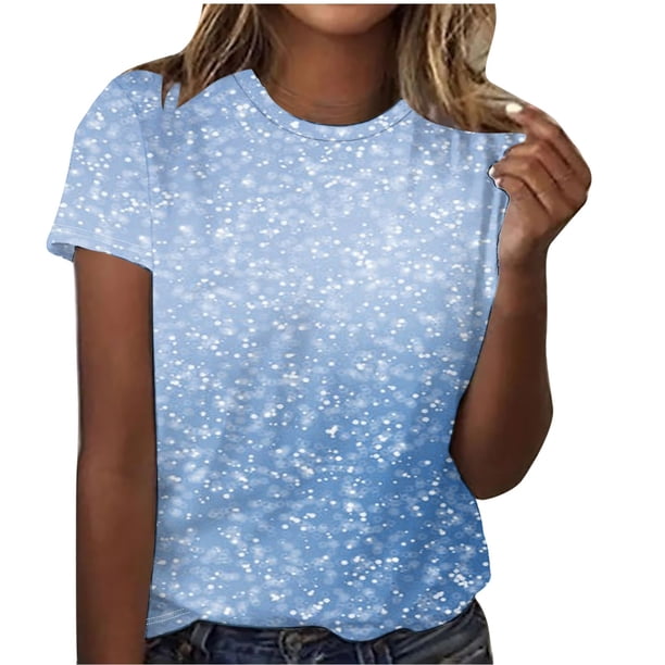 Tops de Algodón para Mujeres Casual Rayas Impreso Cuello Redondo, Camiseta de Manga Corta para el Hogar Y el Uso Diario