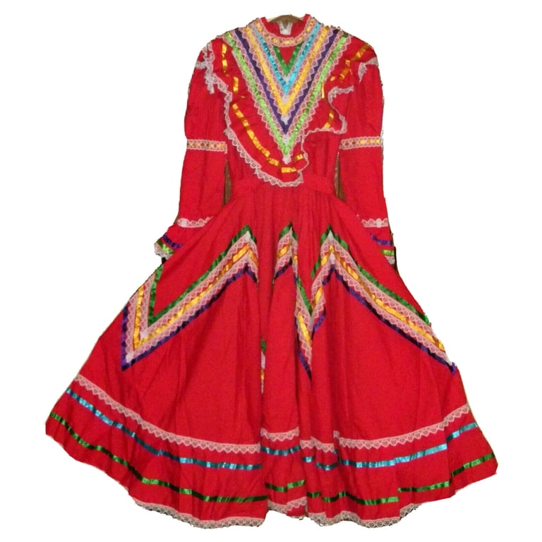 red jalisco dress Border Merchant Girls Jalisco Dress Wide Skirt Folklorico X-Large Red, Women's, Size: XL