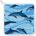thumbnail image 6 of Dreamtimes Oven Mitts and Pot Holders with Chef Apron 3Pcs Set Dolphins Blue Tone Non Slip Heat Resistant Gloves for Baking Cooking BBQ, 6 of 7