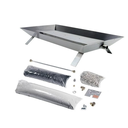 24 Inch Natural Gas Burner - Rasmussen Stainless Steel Custom Pan Vented Fireplace Burner Kit with Strap Legs, Natural Gas, 24