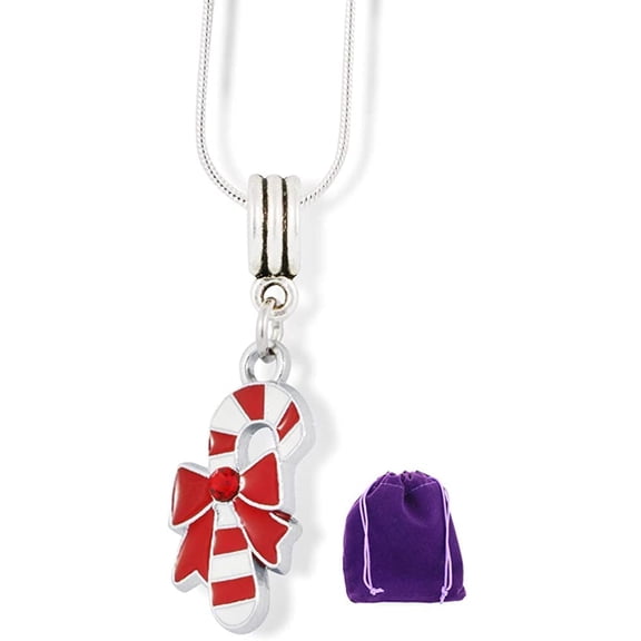 Candy Cane Charm Snake Chain Necklace with Velvet Pouch