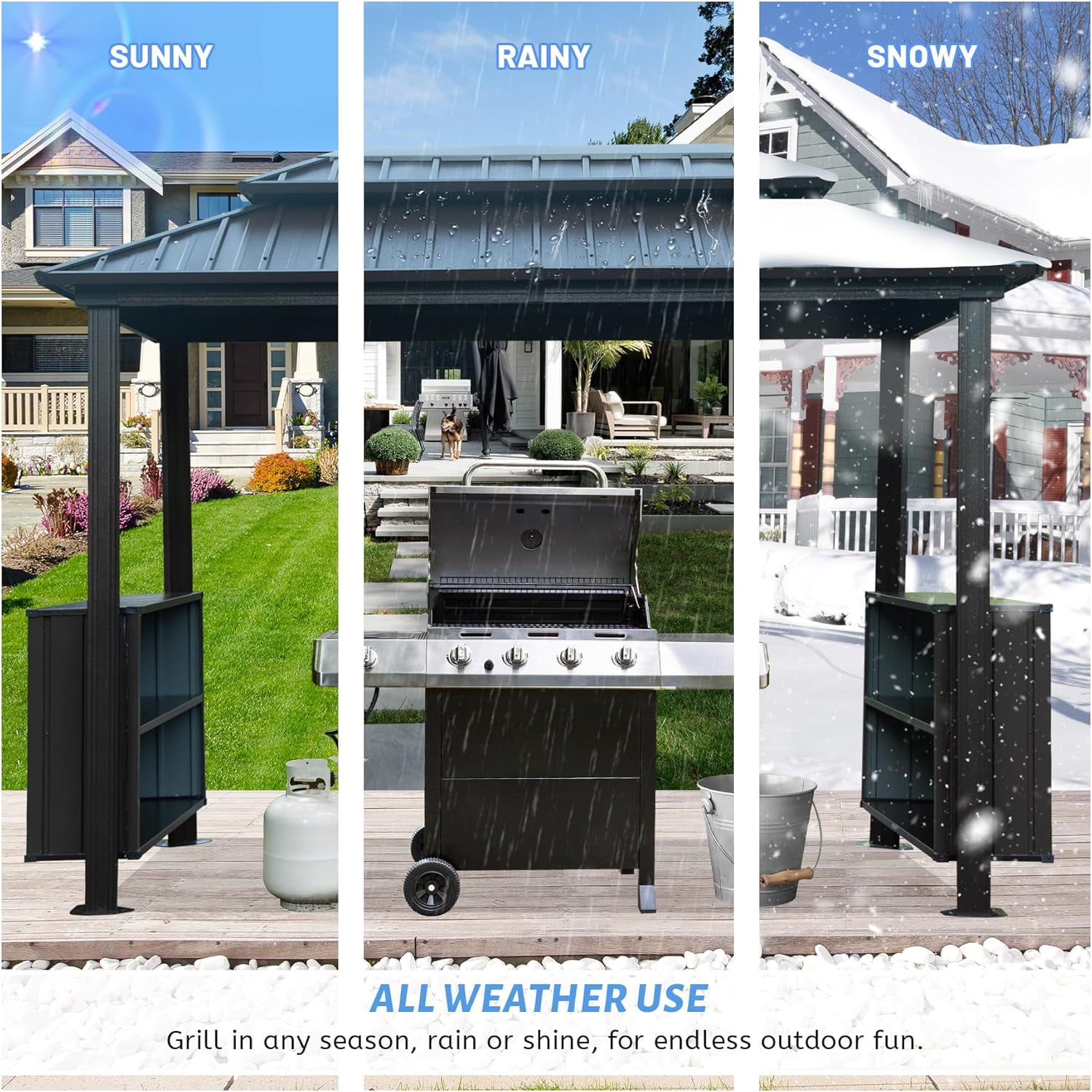 Domi 6' x 10' Hardtop Grill Gazebo, Outdoor BBQ Canopy with Galvanized Steel Double Roof, 2 Double-Layer Storage Cabinets, Ceiling Hooks,Permanent Metal Patio Gazebo for Backyard & Garden, Grey