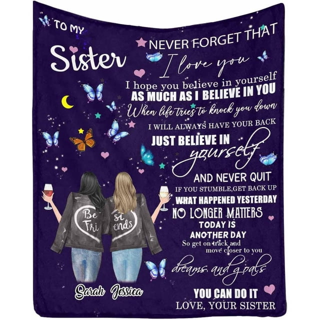 LHSHID Custom Blanket Throw to my sister love from your sister Never forget That I Love You Blanket Birthday Blanket for Sister Women Girl