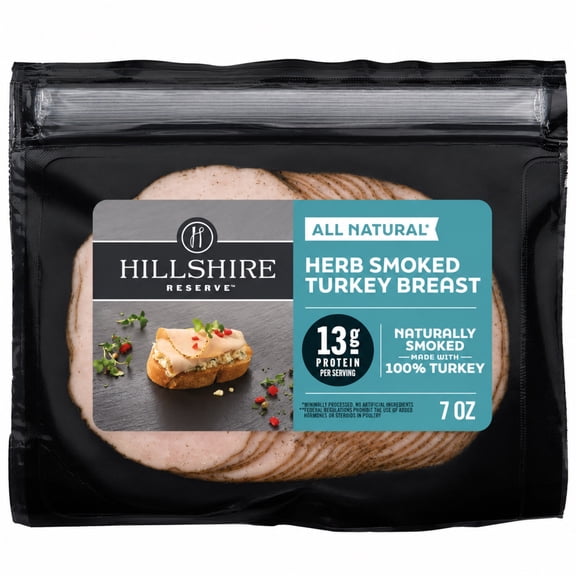 Hillshire Reserve Herb Smoked Turkey Breast, All Natural Lunch Meat, 7 oz Packet