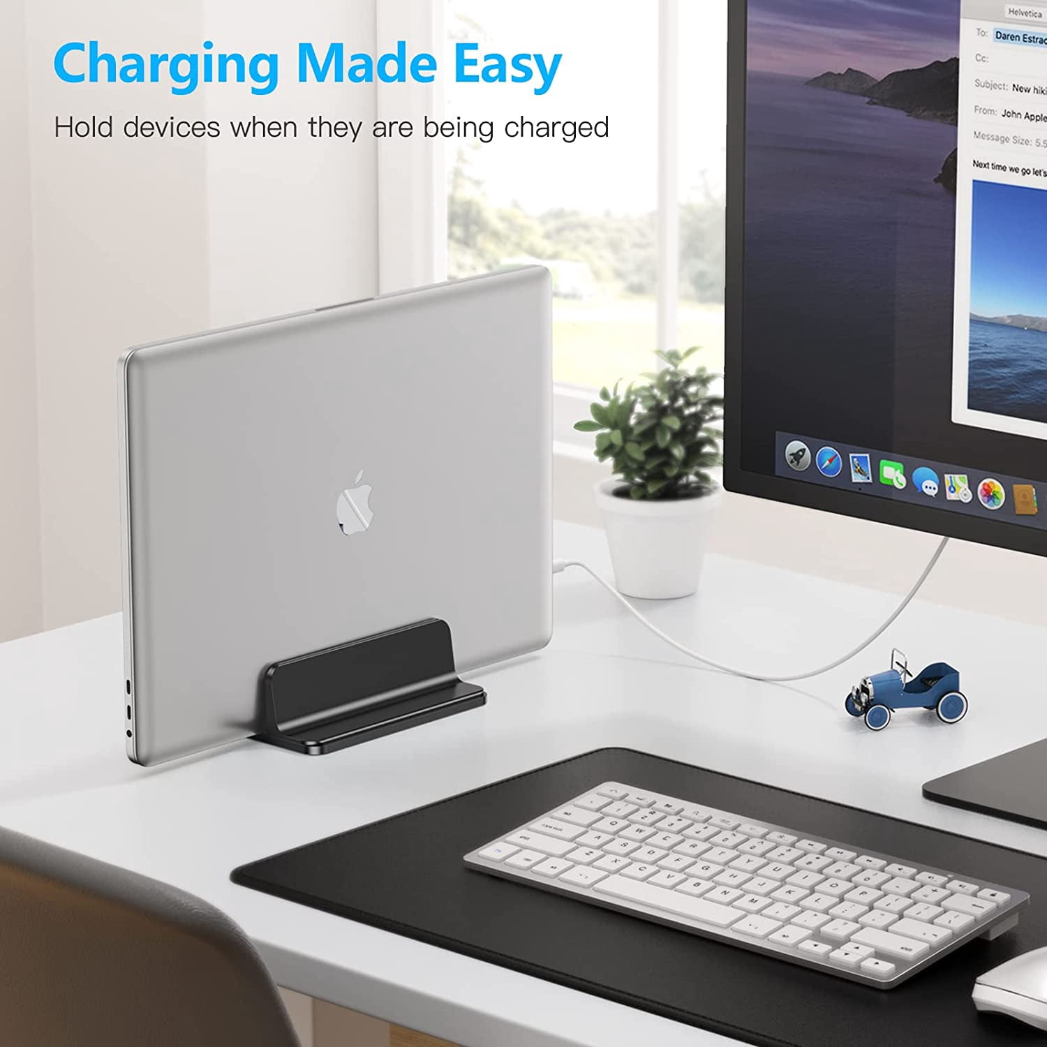 Vertical Laptop Stand Holder, Desktop Aluminum Stand for MacBook with Adjustable Dock Size, Fits All MacBook, Surface, Chromebook and Gaming Laptops (Up to 17.3 inches), Black