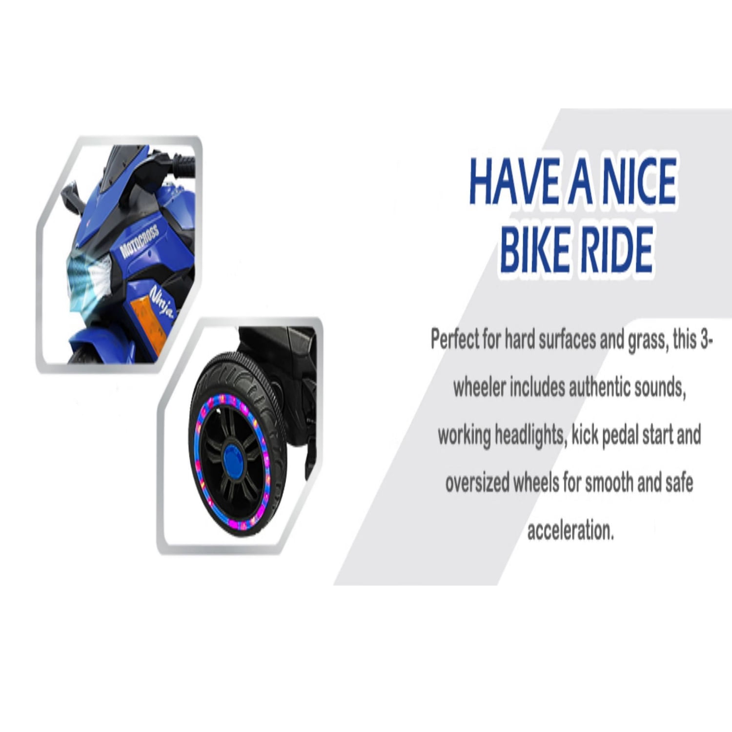 CIPACHO 12V Powered Ride Ons Electric Battery 3Wheel Motorbike Kids Rechargeable Toy Car with Upgrade the Luminous Wheel, Blue