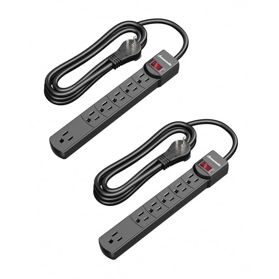 DEWENWILS 2Pack 15A 125V Surge Protector Power Strip – 6ft SJT Cord, 300J Protection, 360° Flat Plug ETL Certified, Black