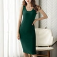 thumbnail image 3 of WQQZJJ Ladies Casual Round Neck Dress Solid Color Slim Comfortable Dress Tank Mid-Length Bottom Dresses, 3 of 6
