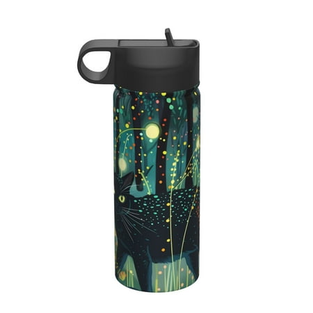 

Tideii Mystical Black Cat Fireflies for 18OZ Insulated Space Bottle Stainless Steel Water Cup with Straw Suitable for Outdoor Sports Unisex