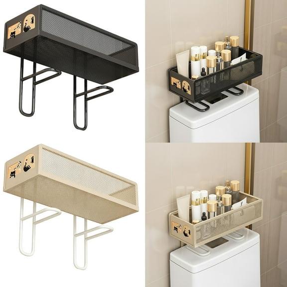 Sentmoon Bathroom Organizer Wall Mounted Mesh Rack Above Toilet Draining Shelf Space Saving Storage for Towels Toiletries Bathroom Organizer Toilet Top Shelf Black White