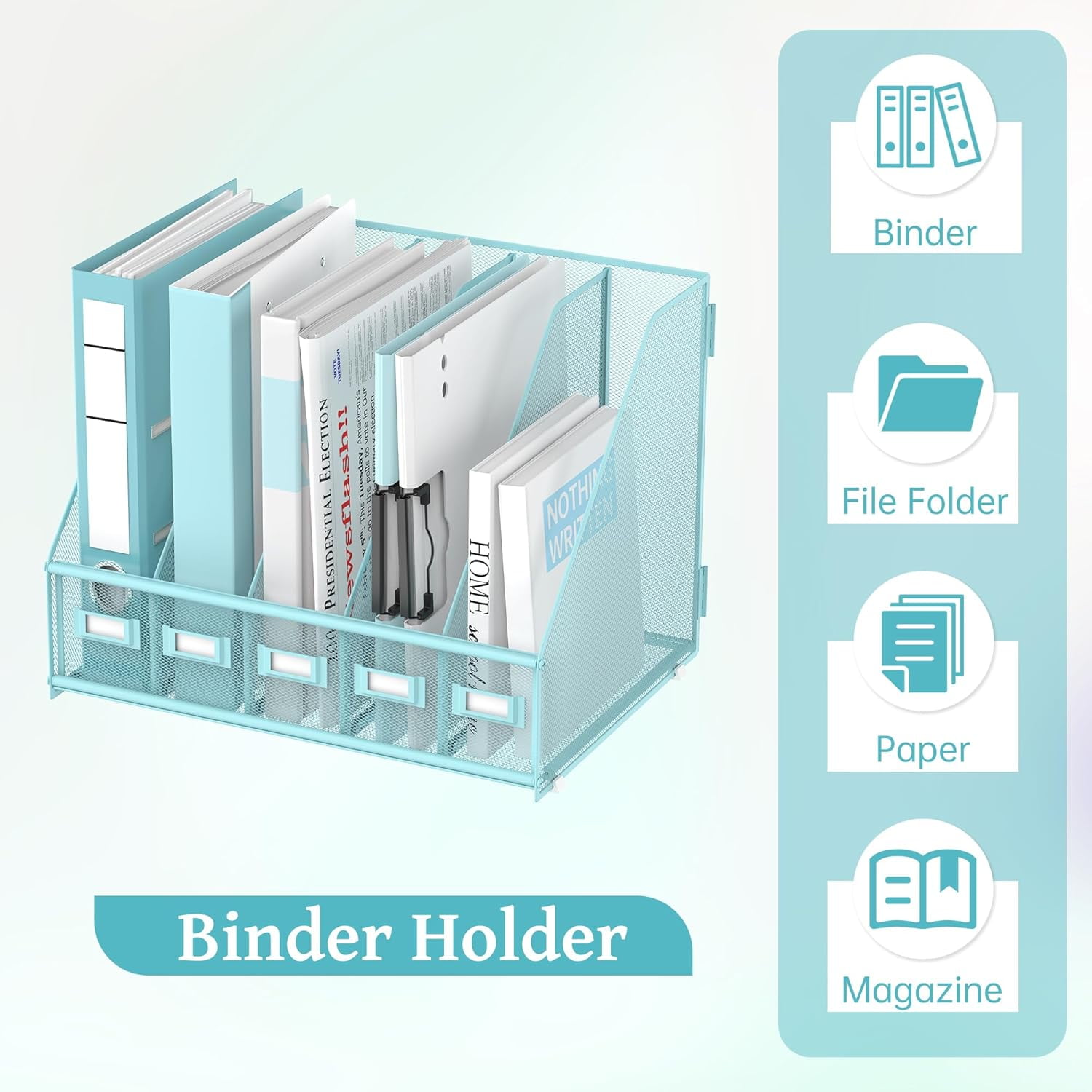 INTIGE Desk Organizer with 5 Vertical Compartments, Metal Desk File Organizer, Desk File Organizer, Increase Storage Space, Plus