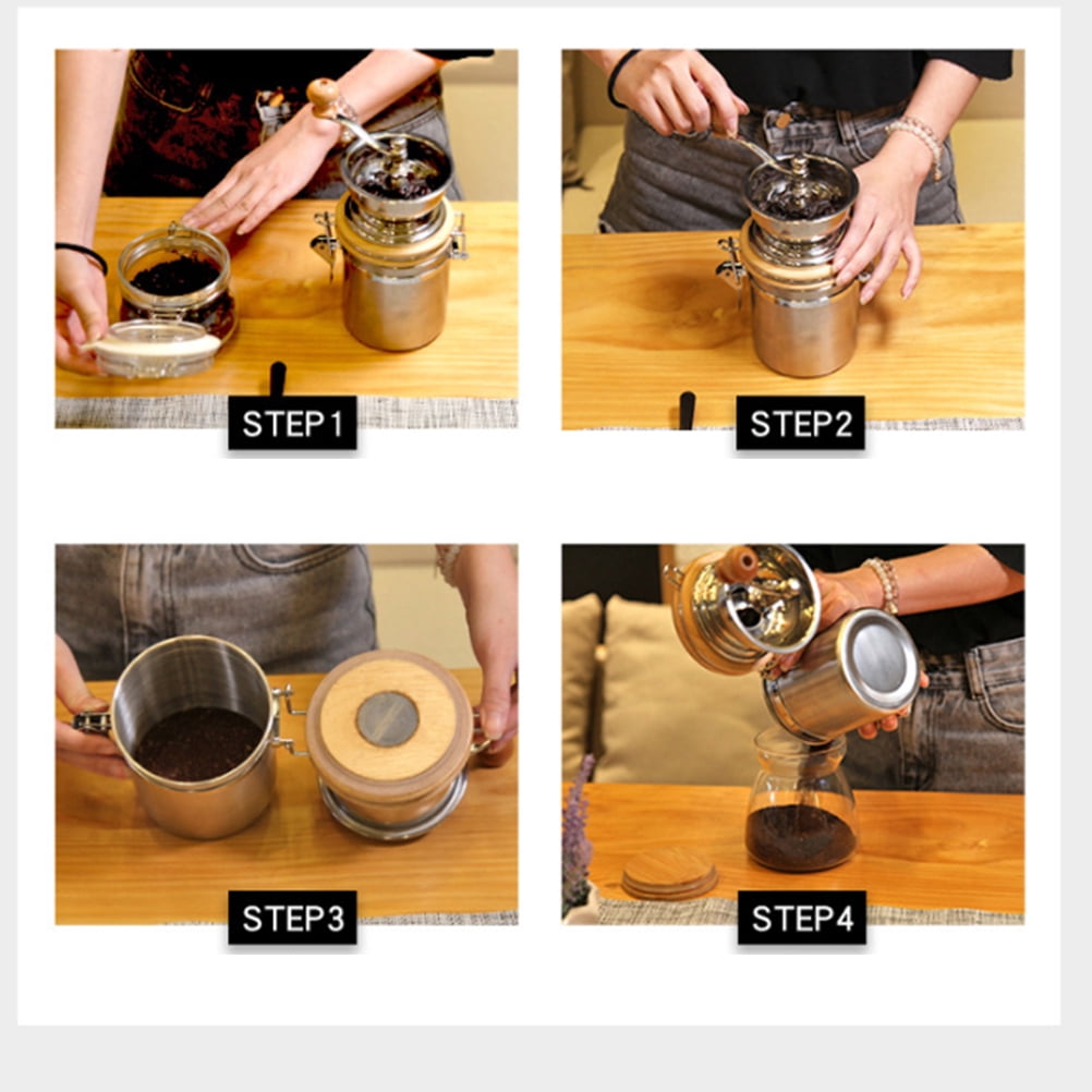 WHAMVOX Stainless Steel Manual Coffee Bean Grinder with Conical Burrs for Kitchen Use Silver 7.5in