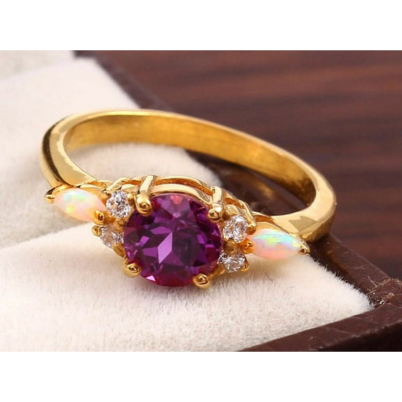 Vintage Purple Amethyst Gemstone Ring Round Shape, 925 Sterling Silver, Marquise Opal Ring, Promise Ring Women Birthday Gifts For Love .