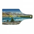 thumbnail image 1 of Landscape Cutting Board, Still Calm Lake and Mountain Landscape with Rock and Sky Dream Life Print, Tempered Glass Cutting and Serving Board, Wine Bottle Shape, Blue Green Grey, by Ambesonne, 1 of 1
