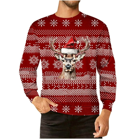 Aimik Hanes Mens Ugly Christmas Sweater Funny Ugly Christmas Sweatshirts Elk Santa Christmas Sweaters Novelty Xmas Holiday Pullover Tops