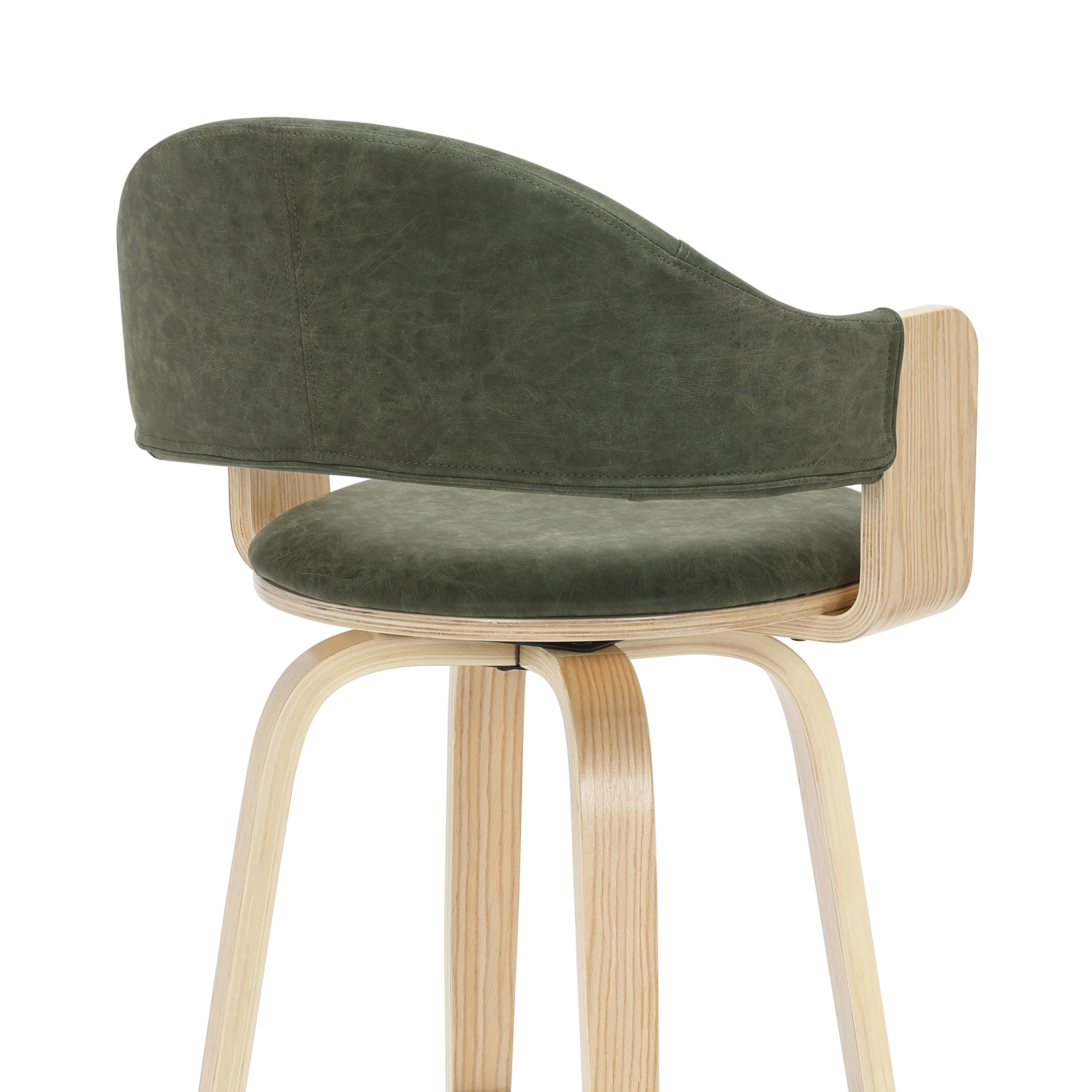 Daxton 36 in. H Swivel Counter Height Vintage Green Round Back Wood Bar Stool with Faux Leather Seat