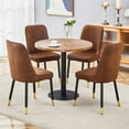 thumbnail image 5 of TesNus 5 Piece Round Dining Table Set, 31" Wood Grain Water Wave Table with Brown Upholstered Chairs, Gold Tip Legs for Kitchen and Small Dining Room, 5 of 8