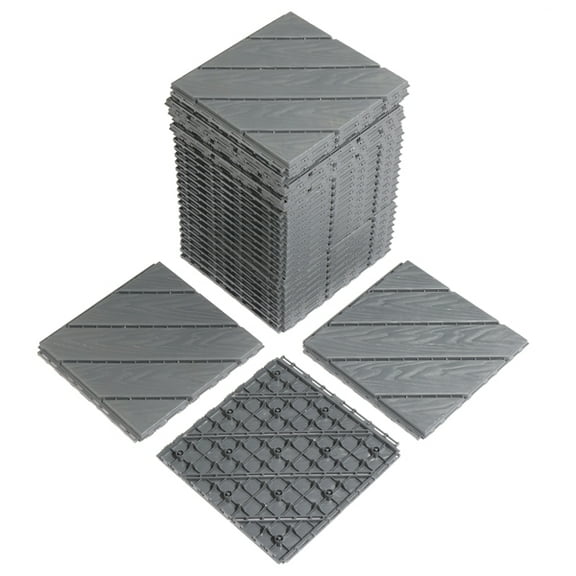Plastic Interlocking Deck Tiles, 27 Pack, 11.8"x11.8" Waterproof Flooring Tiles for Indoor and Outdoor, Patio Floor Decking Tiles for Porch Poolside Balcony Backyard, Dark Grey