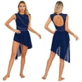 thumbnail image 3 of Aislor Womens Lyrical Dance Figure Skating Sleeveless Chiffon Flowy High-Low Leotard Dress Navy Blue S, 3 of 7
