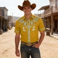 thumbnail image 2 of Qicasul Mens Western Cowboy Print Short Sleeve Shirt Casual Party Button Down Top,Yellow,SIZE:XXL, 2 of 4