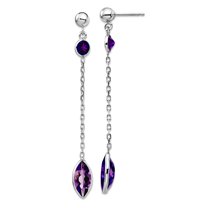 14k White Gold Bezel Polished Amethyst Post Long Drop Dangle Earrings 47x5mm Wide Dangle Earring for Women
