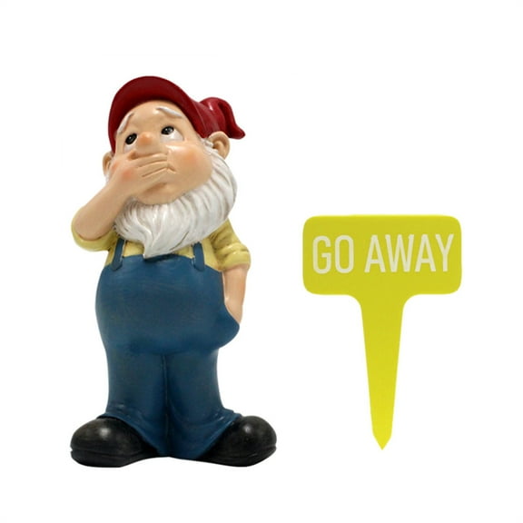 TNSAWRRYOE Resin Mute Gnome Statue with “GO AWAY”Sign, Home Bathroom & Outdoor Garden Decor Ornament