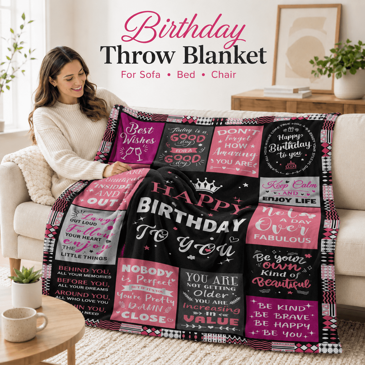 MORAVE 50"×60" Soft Birthday Throw Blanket, unique warm gift choice for wife, mom, daughter, sister and female friends