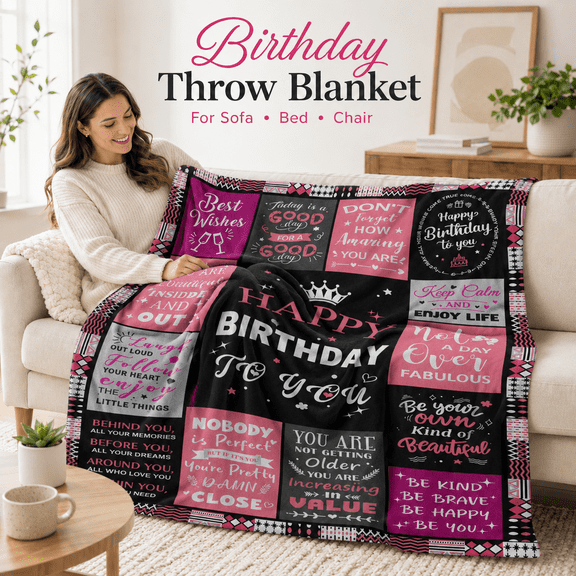 MEYRKLOE Happy Birthday Blanket for Women, Soft Flannel Throw Blanket for Couch Bed, Cozy Birthday Gift, Machine Washable, 50 x 60 in